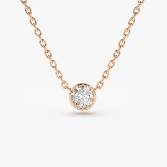 Bezel Set Solitaire Diamond Necklace | 14K Gold Lab Grown Secure Setting | Modern Wedding Jewelry