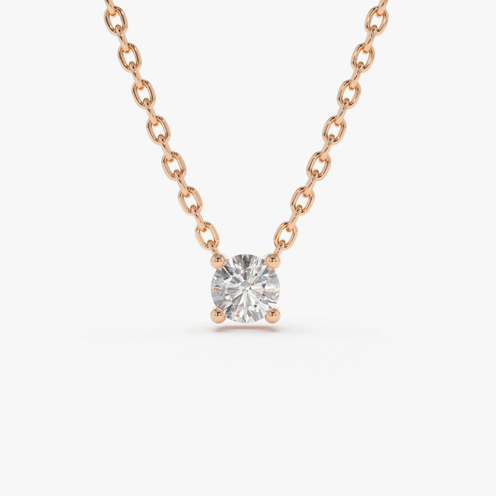 14k Four Prong Round Diamond Lab Grown Solitaire Necklace