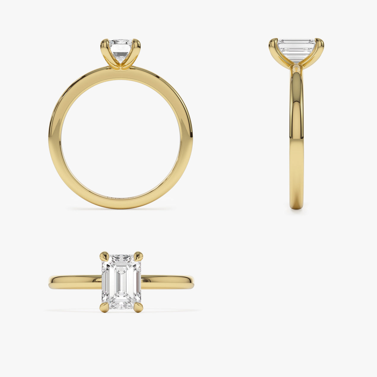 Emerald Cut Four Prong Ring | 14K Gold Step Cut Lab Diamond | Art Deco Engagement Ring