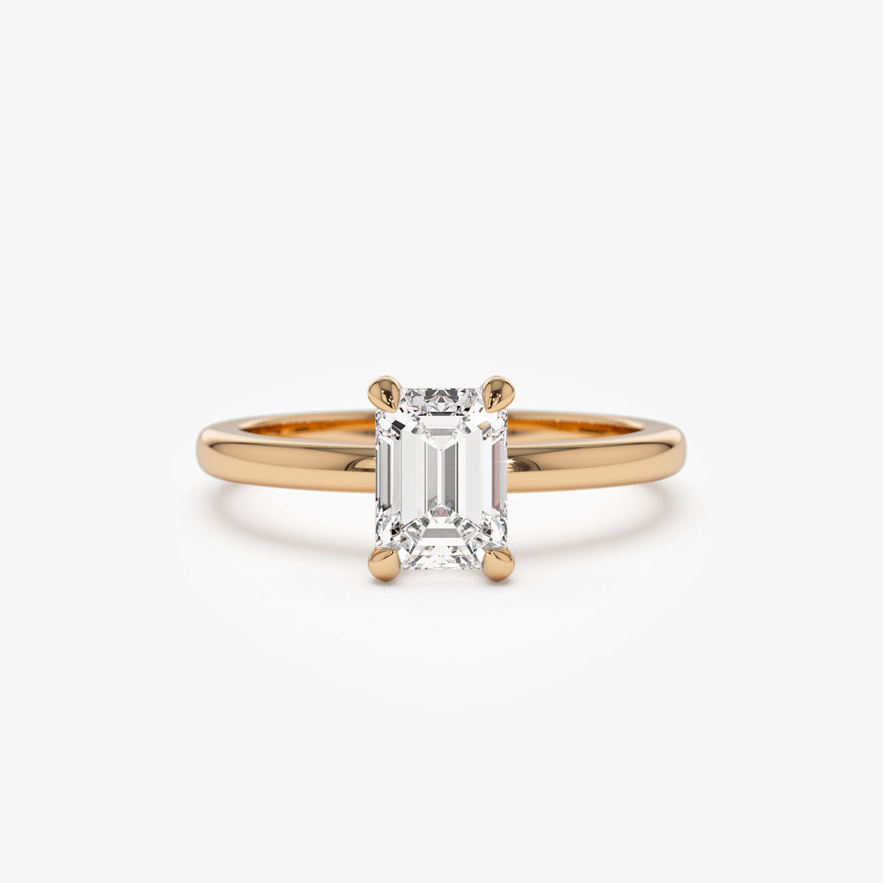 Emerald Cut Four Prong Ring | 14K Gold Step Cut Lab Diamond | Art Deco Engagement Ring