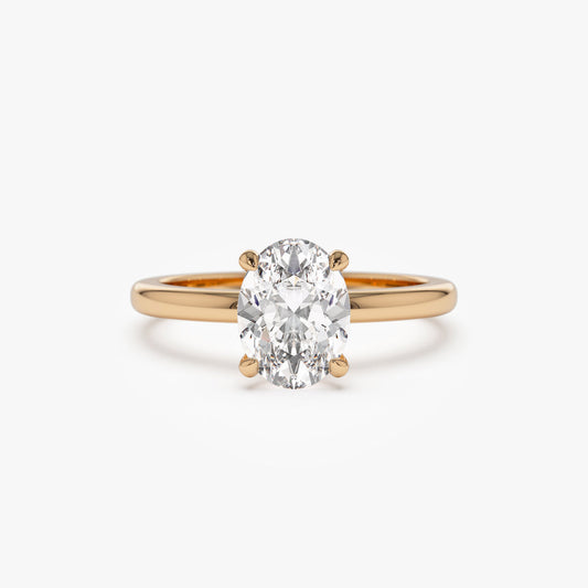 Oval Four Prong Engagement Ring | 14K Gold Elongated Lab Diamond | Modern Bridal Set