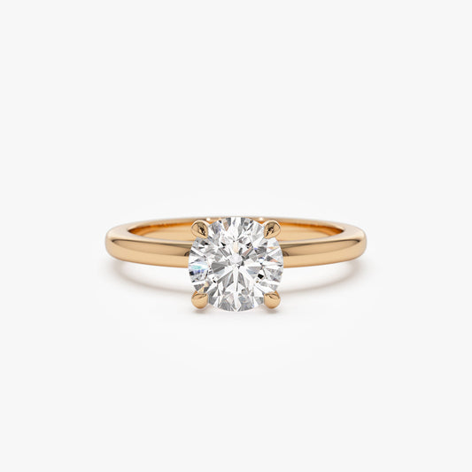 Four Prong Solitaire Ring | 14K Gold Round Lab Diamond | Classic Engagement Ring Setting