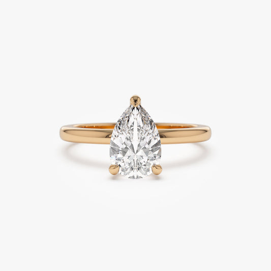 Pear Shaped Prong Set Ring | 14K Gold Teardrop Solitaire | Lab Grown Diamond Engagement Ring