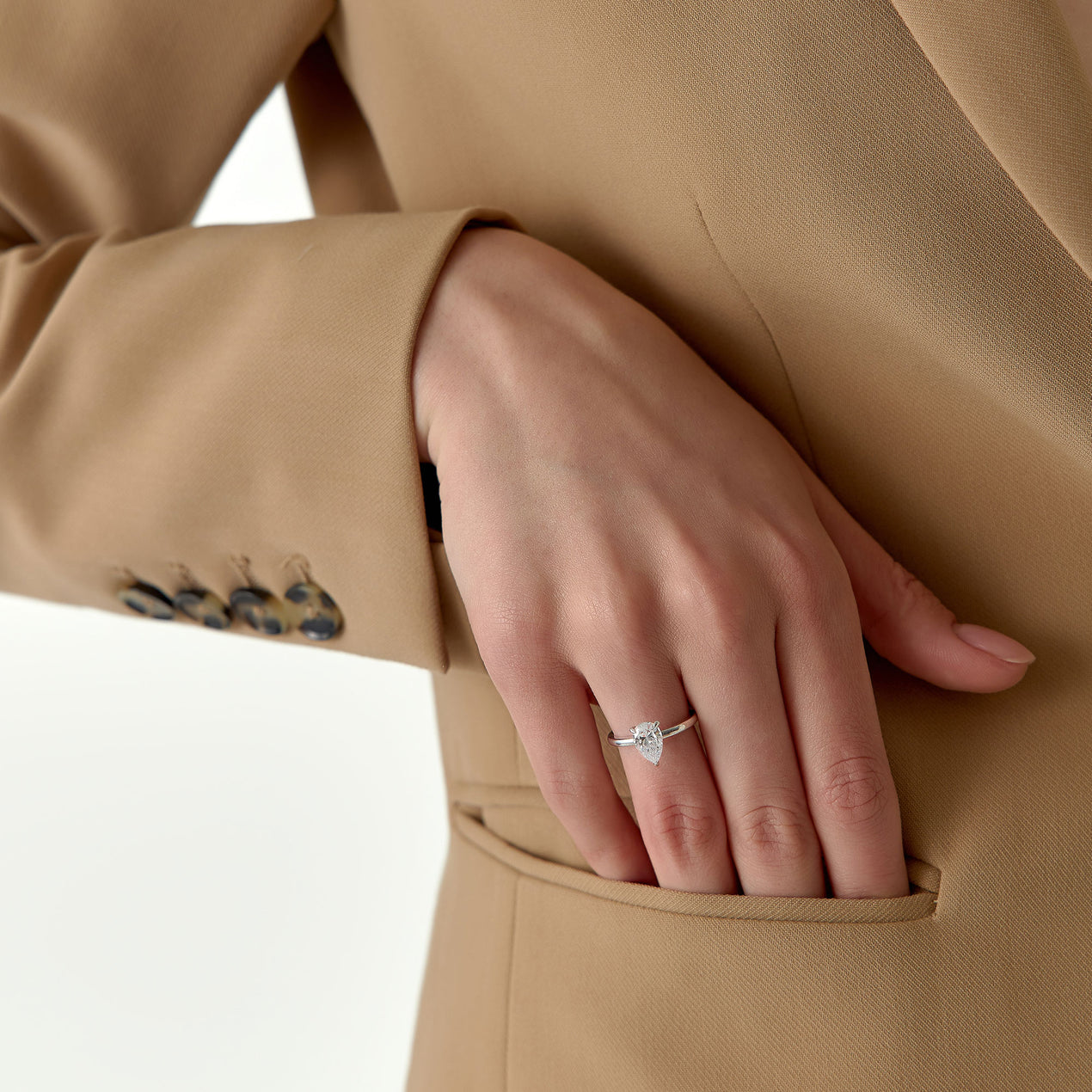 Pear Shaped Prong Set Ring | 14K Gold Teardrop Solitaire | Lab Grown Diamond Engagement Ring