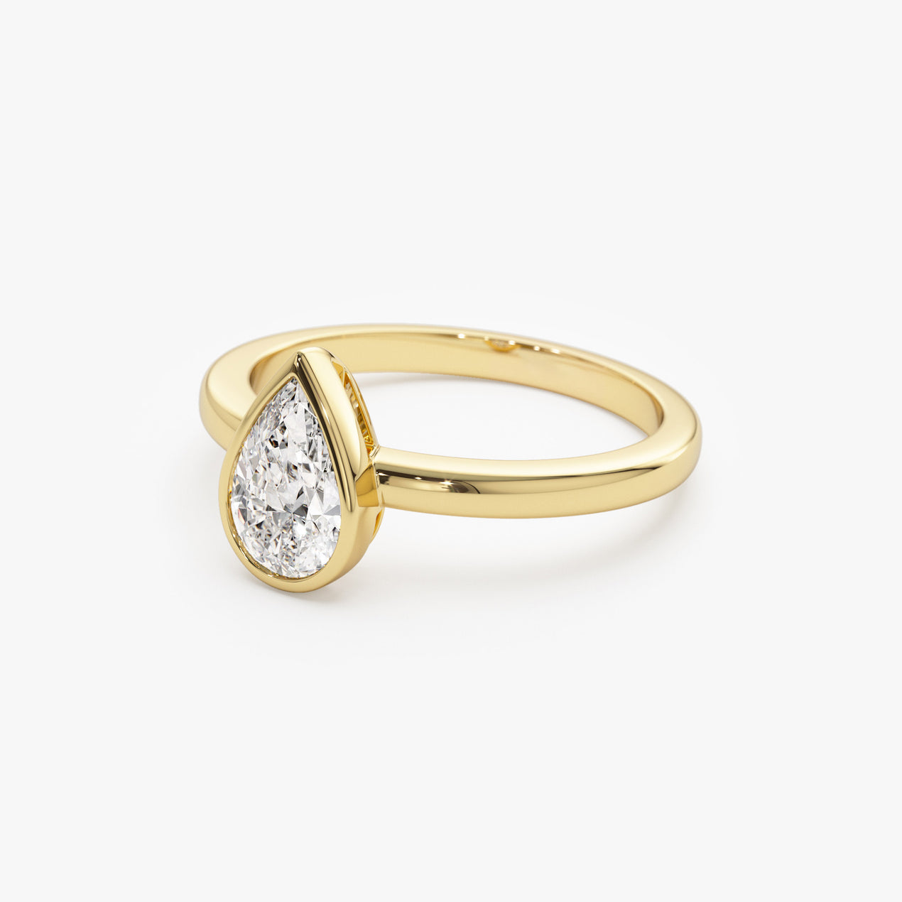 14k Bezel Setting Pear Shaped Lab Grown Diamond Engagement Ring