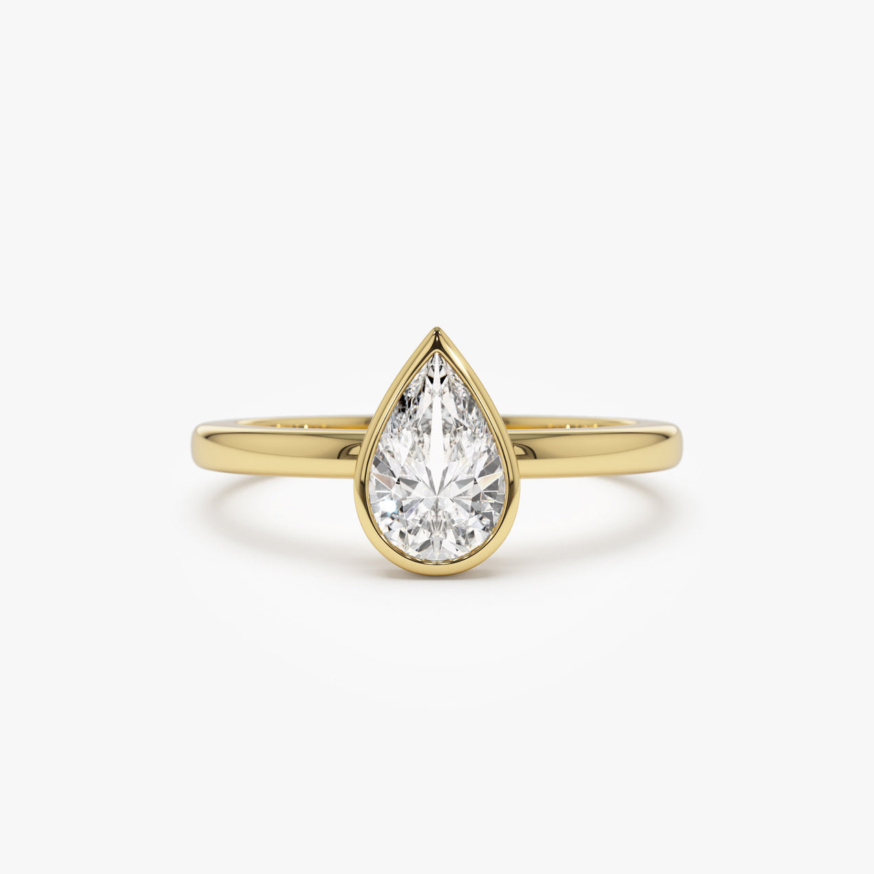 14k Bezel Setting Pear Shaped Lab Grown Diamond Engagement Ring