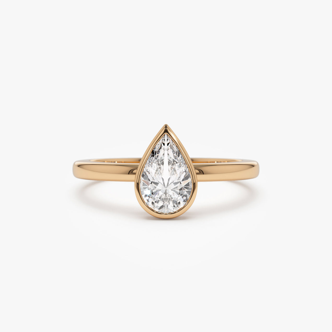 14k Bezel Setting Pear Shaped Lab Grown Diamond Engagement Ring