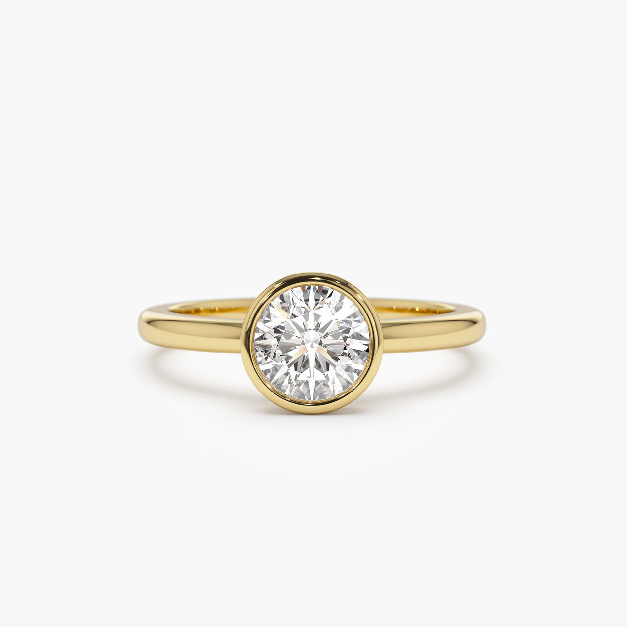 Round Bezel Set Solitaire Ring | 14K Gold Classic Engagement Band | Lab Diamond Secure Setting