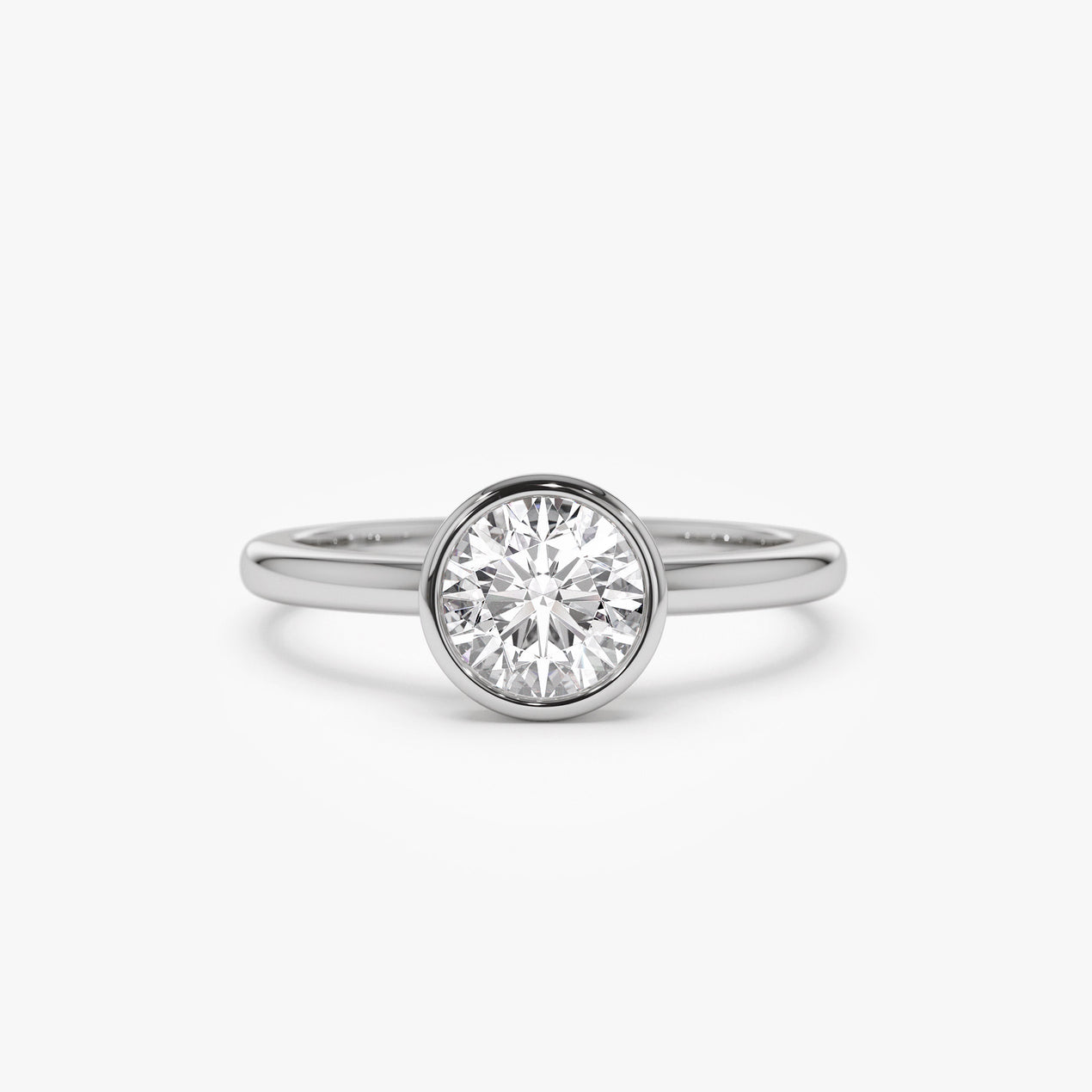 Round Bezel Set Solitaire Ring | 14K Gold Classic Engagement Band | Lab Diamond Secure Setting