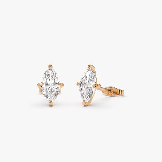 Marquise Lab Grown Diamond Studs | 14K Gold Four Prong Setting | Elegant Earrings for Women | Wedding Gift Idea