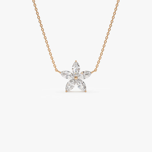 Marquise Flower Diamond Necklace | 14K Gold Lab Grown Floral Design | Elegant Gift for Her