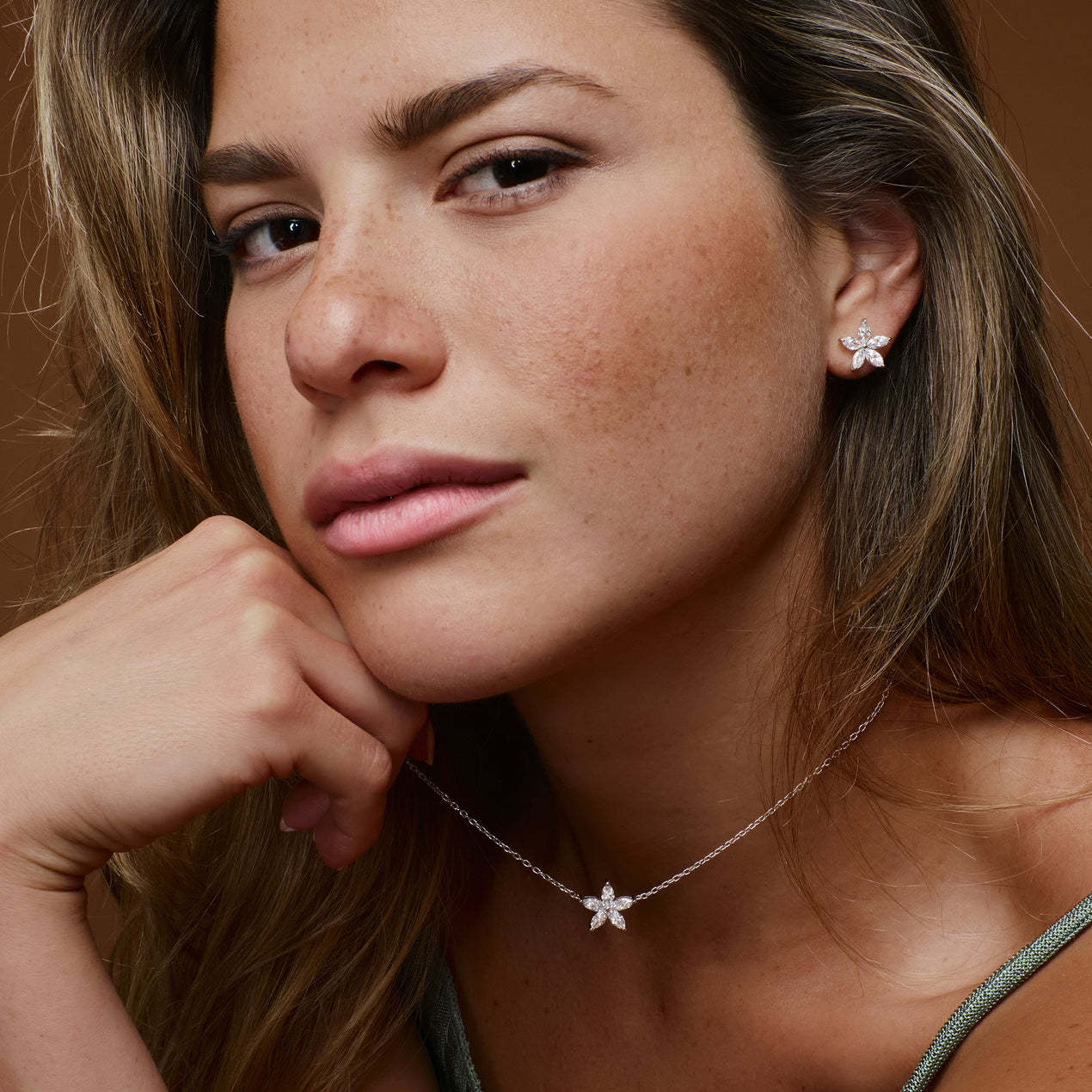 Marquise Flower Diamond Necklace | 14K Gold Lab Grown Floral Design | Elegant Gift for Her