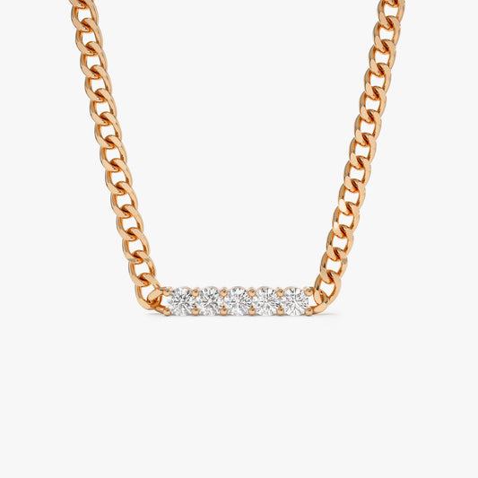 14K Diamond Bar Cuban Chain Necklace | Solid Gold Statement Jewelry | Men's & Women's Luxury Necklace | VLOVE