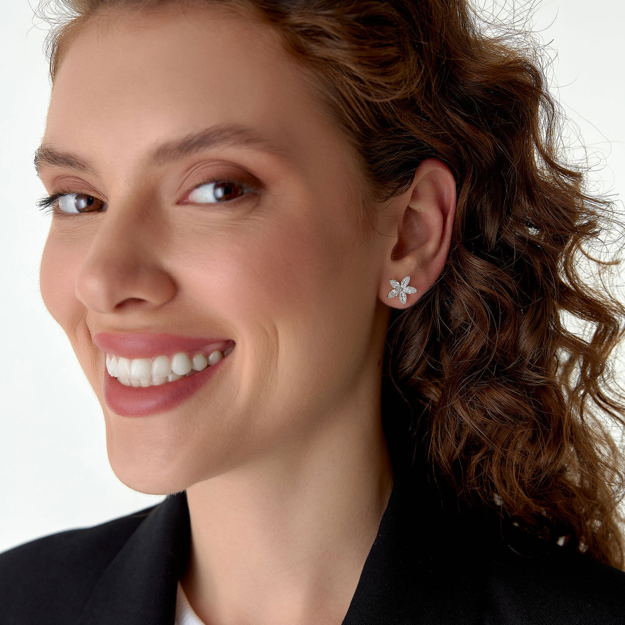 14k Marquise Shaped Lab Grown Diamond Floral Studs