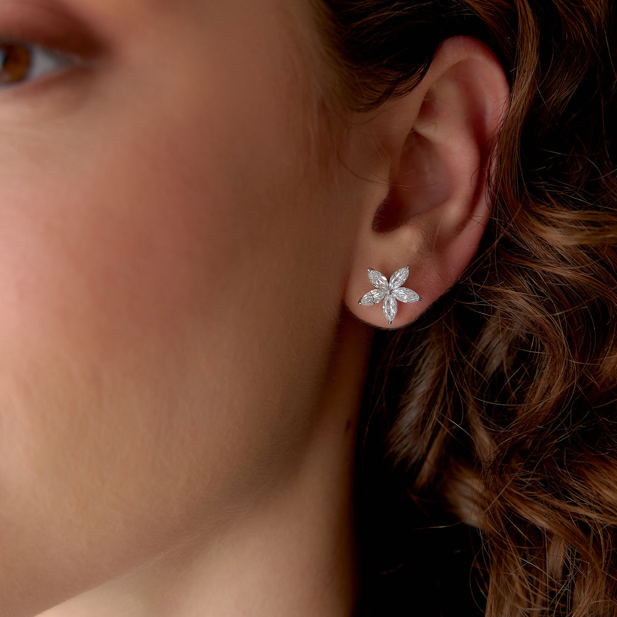 14k Marquise Shaped Lab Grown Diamond Floral Studs