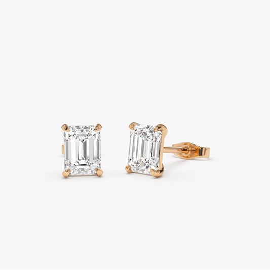 Prong Set Emerald Cut Diamond Studs | 14K Gold Lab Grown | Wedding Anniversary Gift | Stackable Jewelry