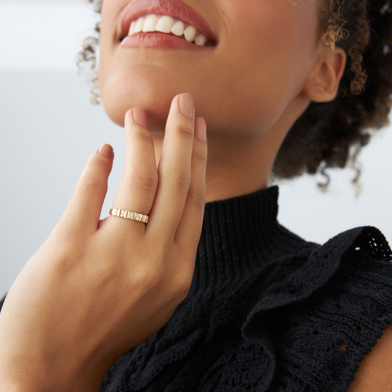 Alternating Diamond Bar Ring | 14k Gold Modern Geometric Wedding Band | Stackable Statement Jewelry Gift