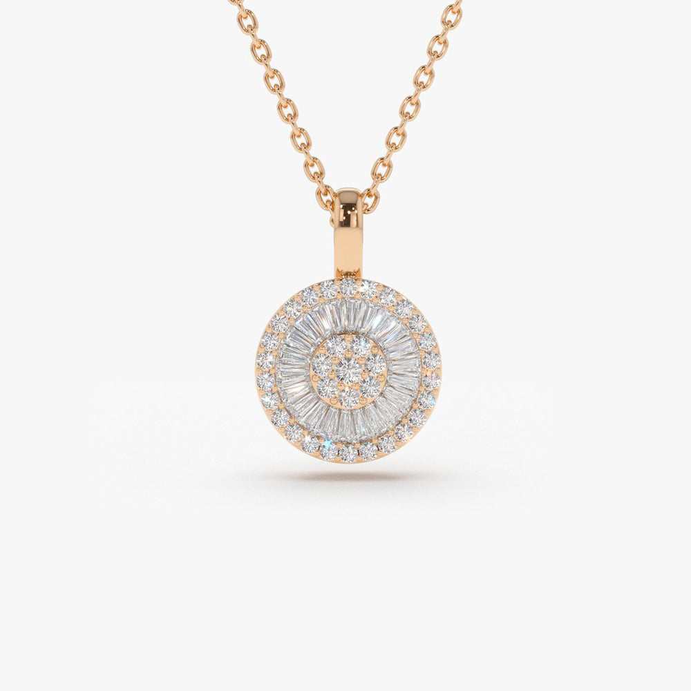 Baguette Diamond Disc Cluster Necklace | 14K Gold Modern Pendant | Minimalist Stackable Necklace for Women