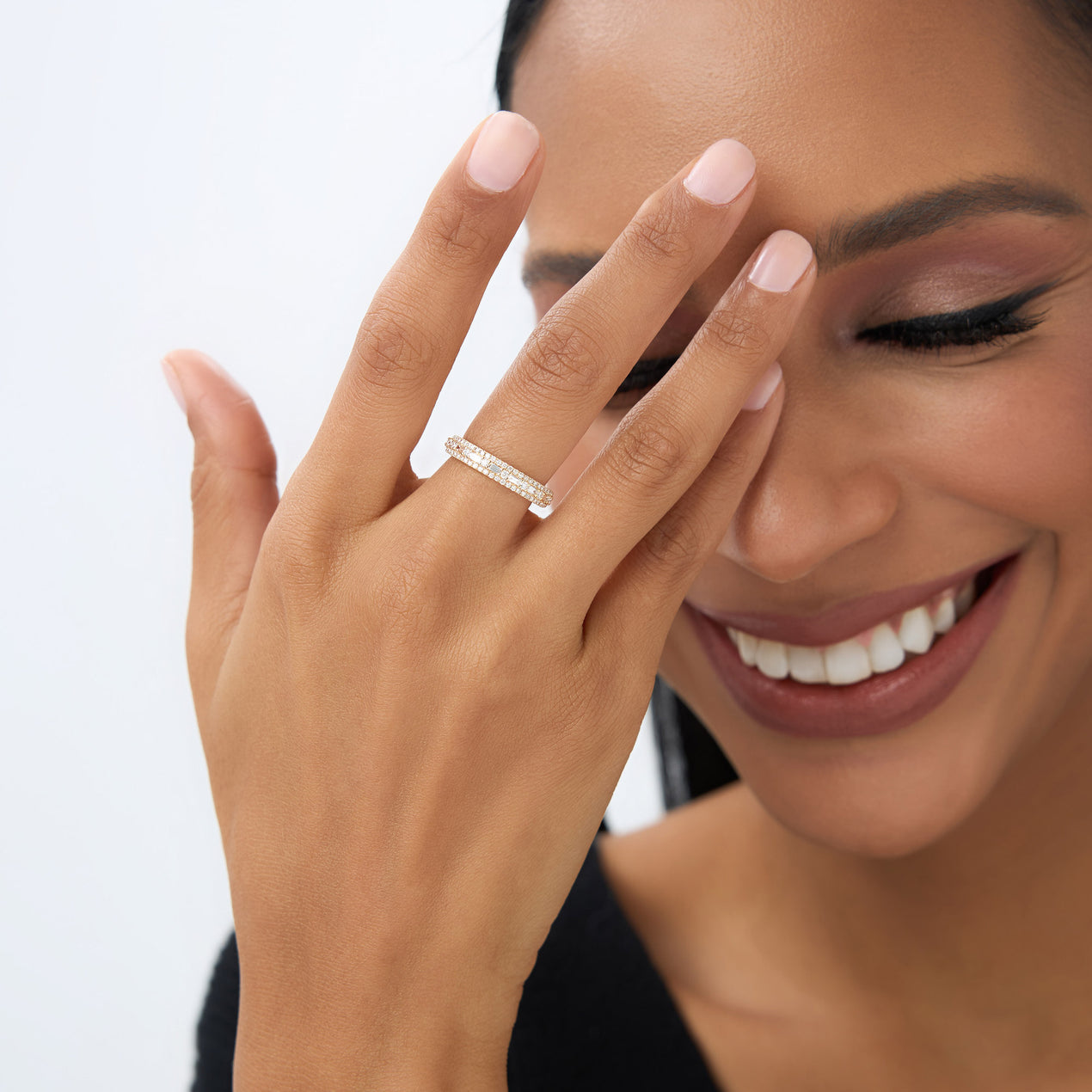 Baguette Diamond Eternity Band | 14k Gold Full or Half Circle Wedding Ring | Stackable Design Luxury Ring for Women
