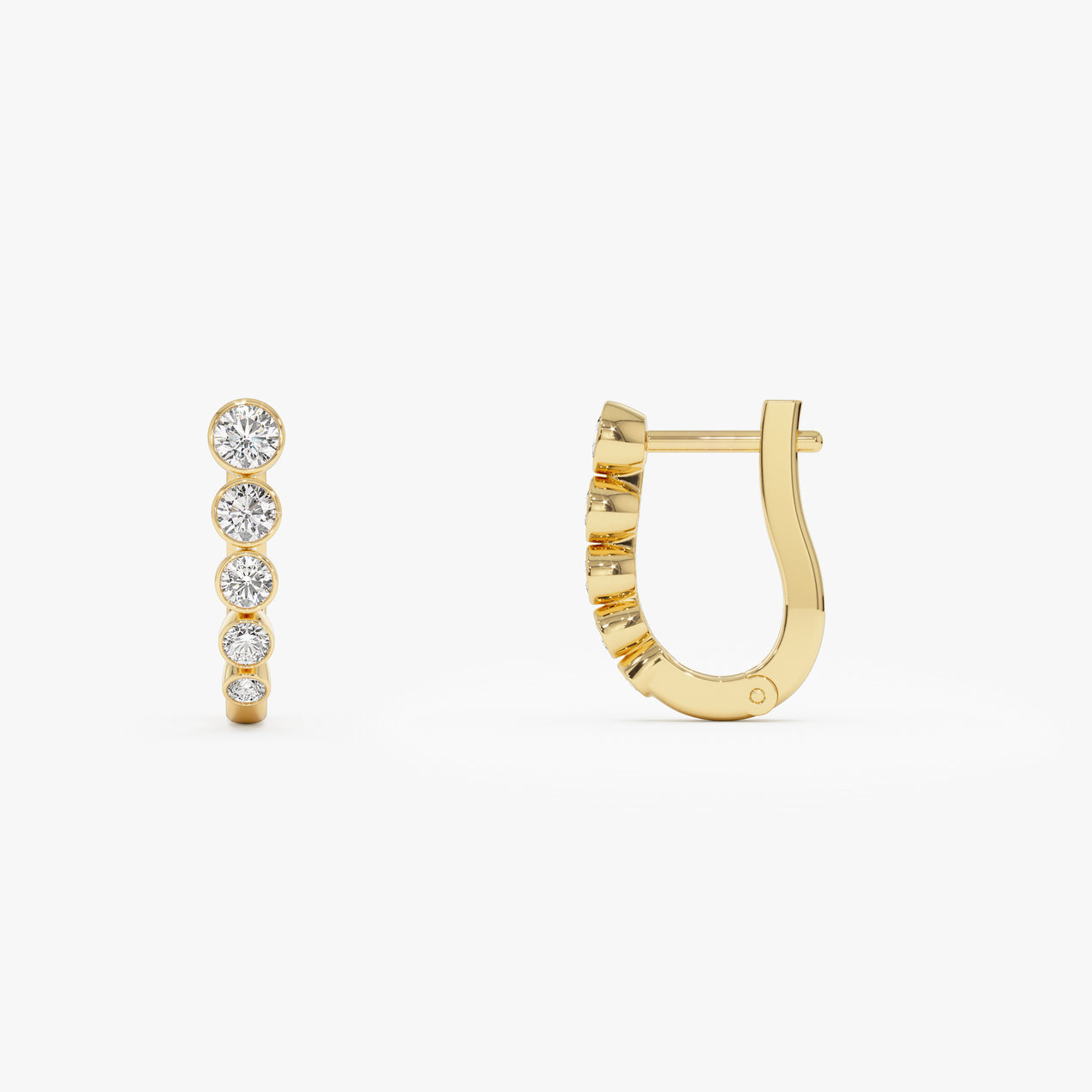 14K Bezel-Set Graduating Diamond Hoop Earrings