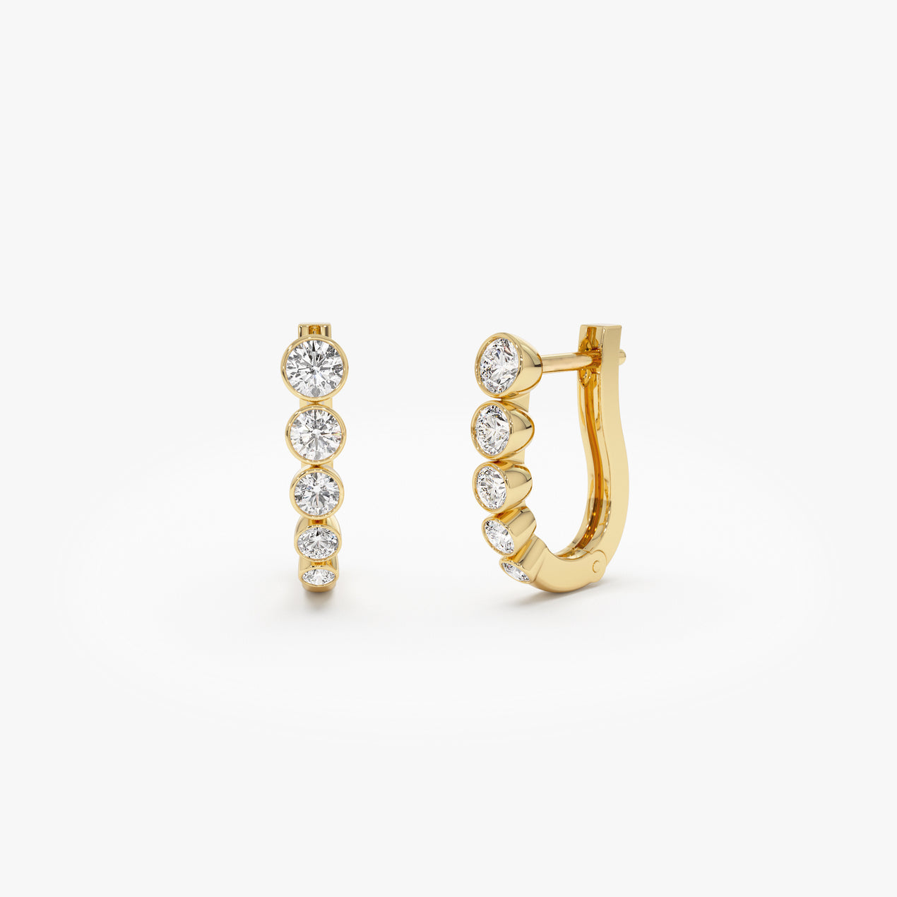 14K Bezel-Set Graduating Diamond Hoop Earrings
