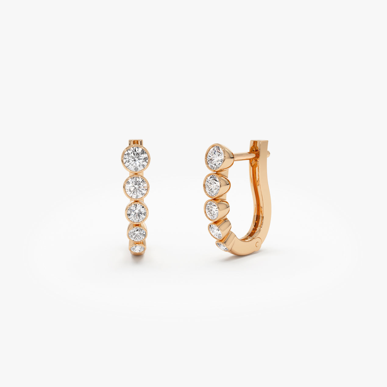 14K Bezel-Set Graduating Diamond Hoop Earrings