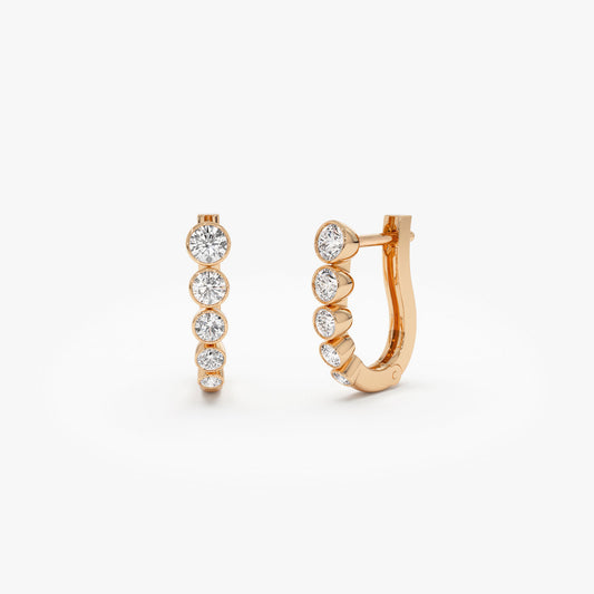 Bezel Set Graduating Diamond Hoops | 14K Gold Secure Setting Earrings | Modern Wedding Gift for Her