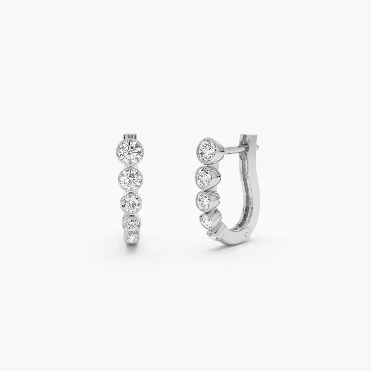 14K Bezel-Set Graduating Diamond Hoop Earrings