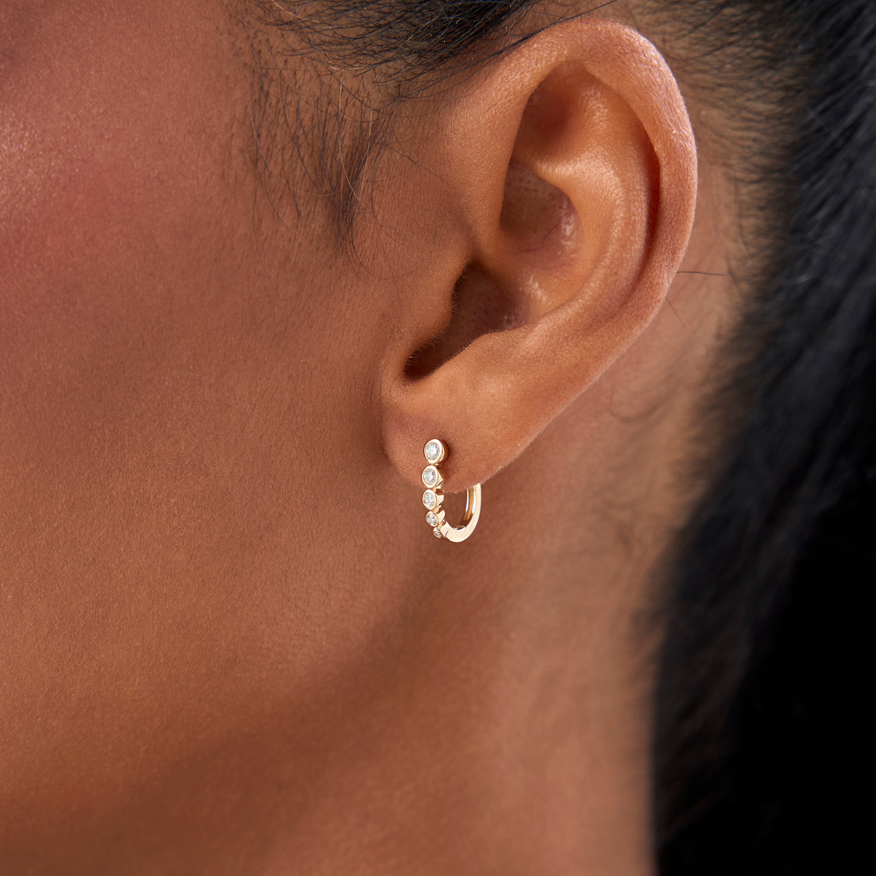 14K Bezel-Set Graduating Diamond Hoop Earrings