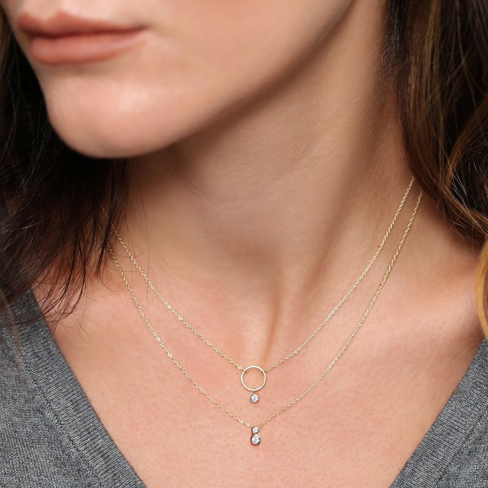 Bezel Set Diamond Circle Necklace | 14K Gold Secure Setting Pendant | Timeless Gift for Women