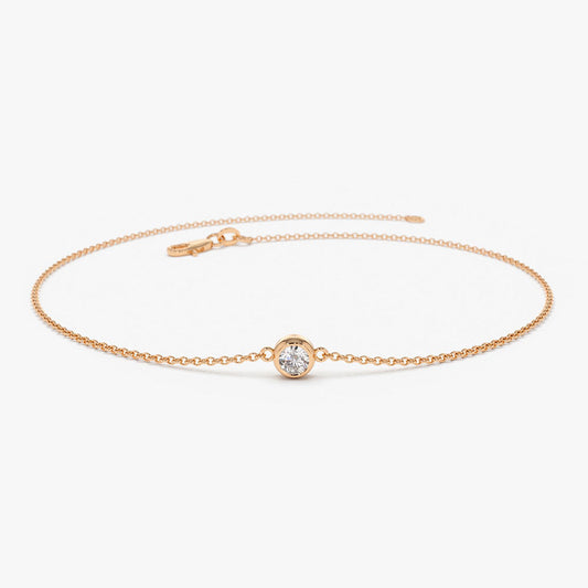 Dainty Solitaire Diamond Bracelet | 14K Gold Delicate Stackable Chain | Minimalist Wedding Gift