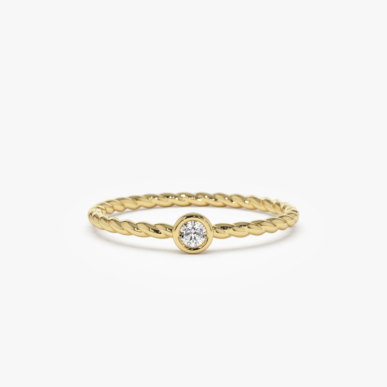 14K Diamond Bezel Twisted Engagement Ring