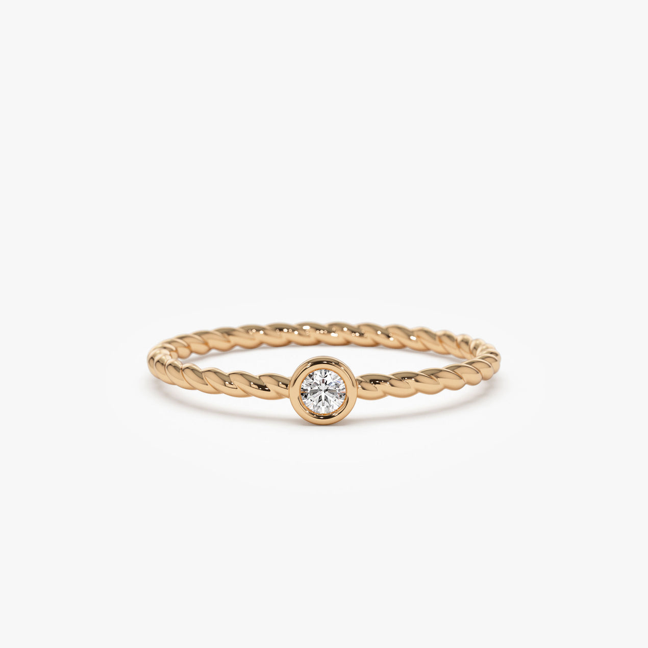 14K Diamond Bezel Twisted Engagement Ring