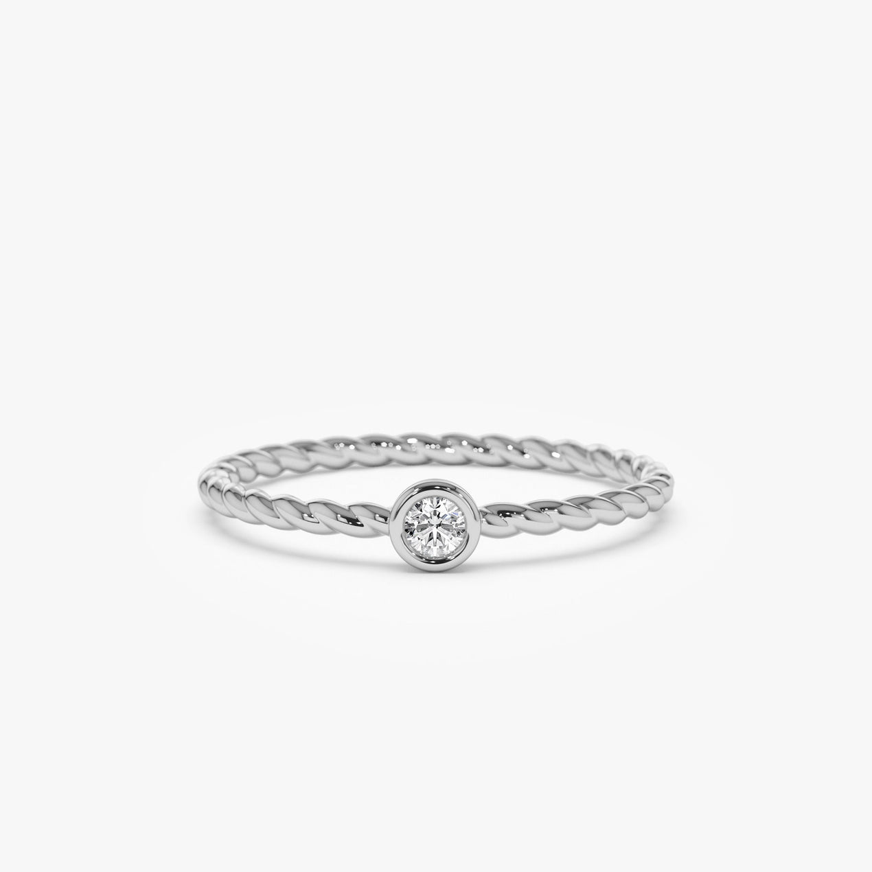 14K Diamond Bezel Twisted Engagement Ring