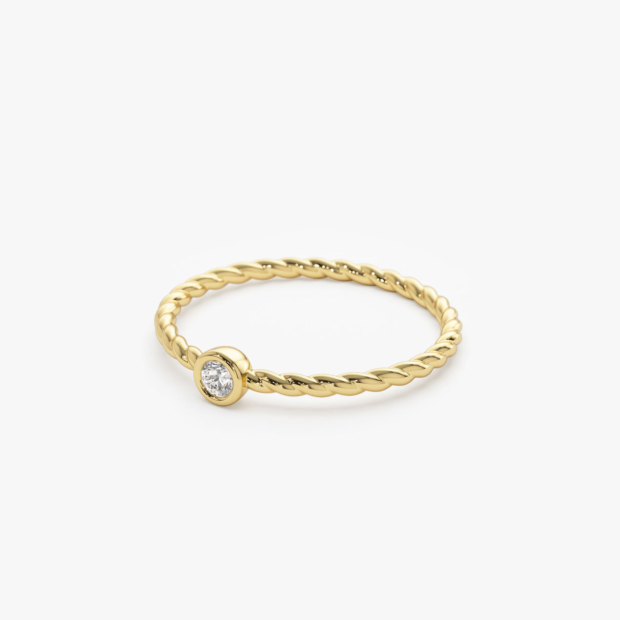 14K Diamond Bezel Twisted Engagement Ring
