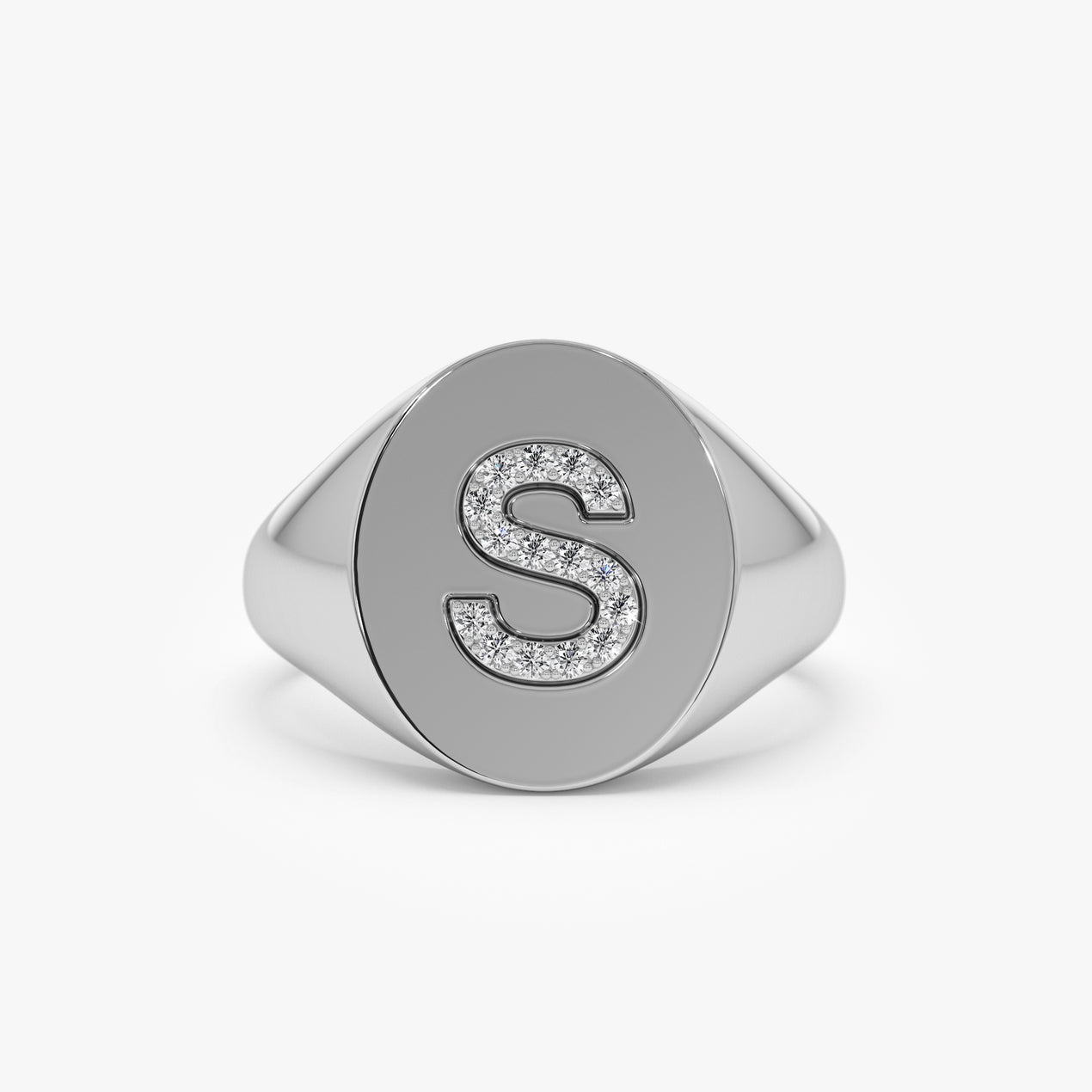 Custom Initial Signet Ring | 14k Gold Diamond Letter Ring (Letter S) | Personalized Monogram Jewelry Gift