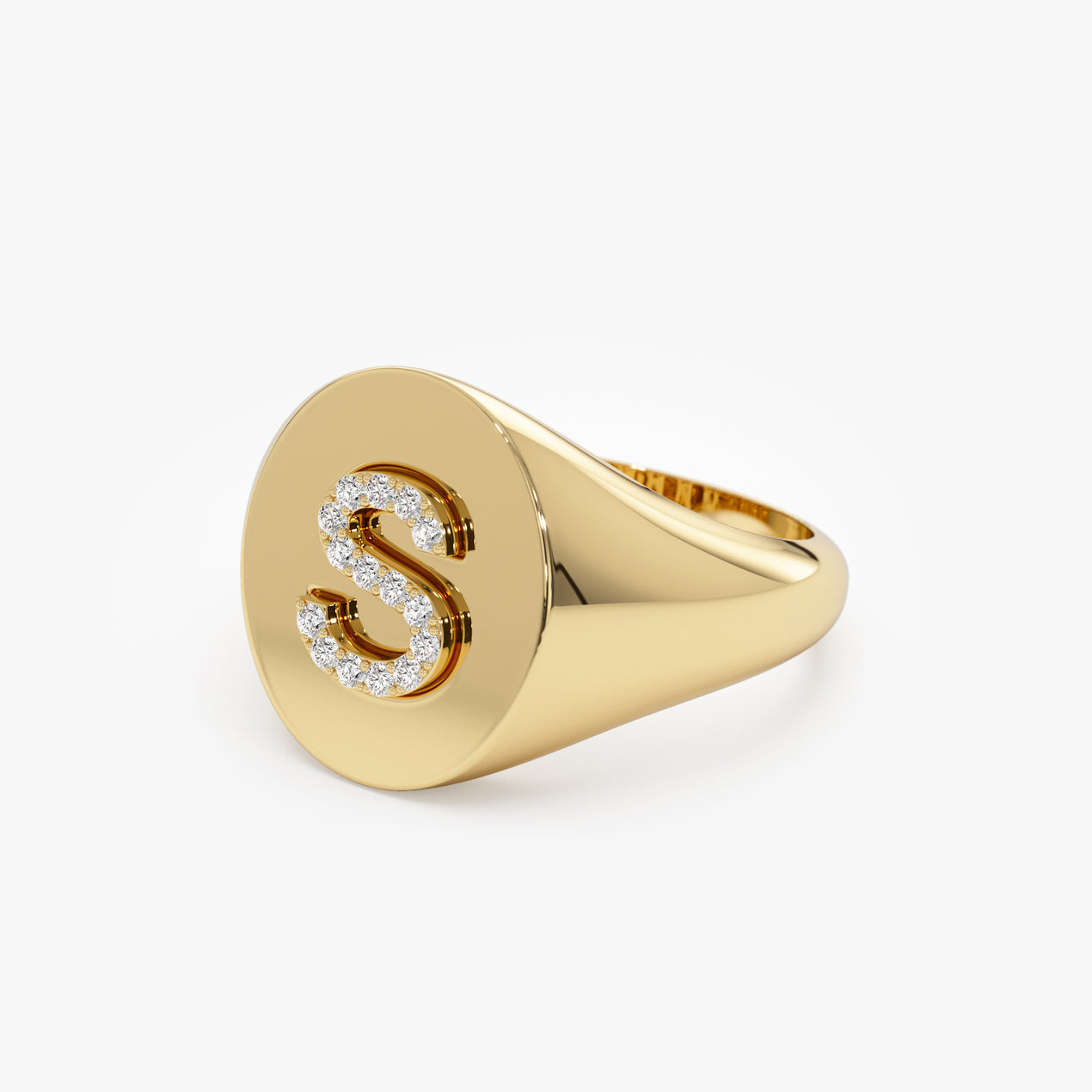 Custom Initial Signet Ring | 14k Gold Diamond Letter Ring (Letter S) | Personalized Monogram Jewelry Gift