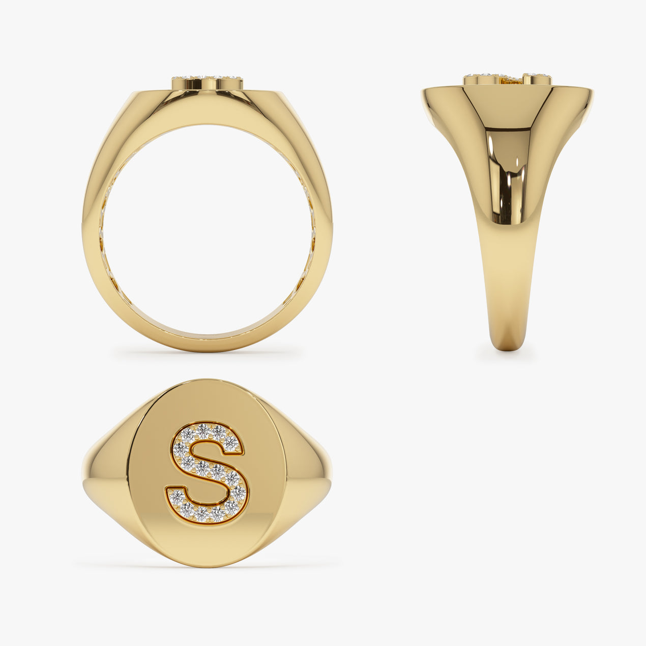 Custom Initial Signet Ring | 14k Gold Diamond Letter Ring (Letter S) | Personalized Monogram Jewelry Gift