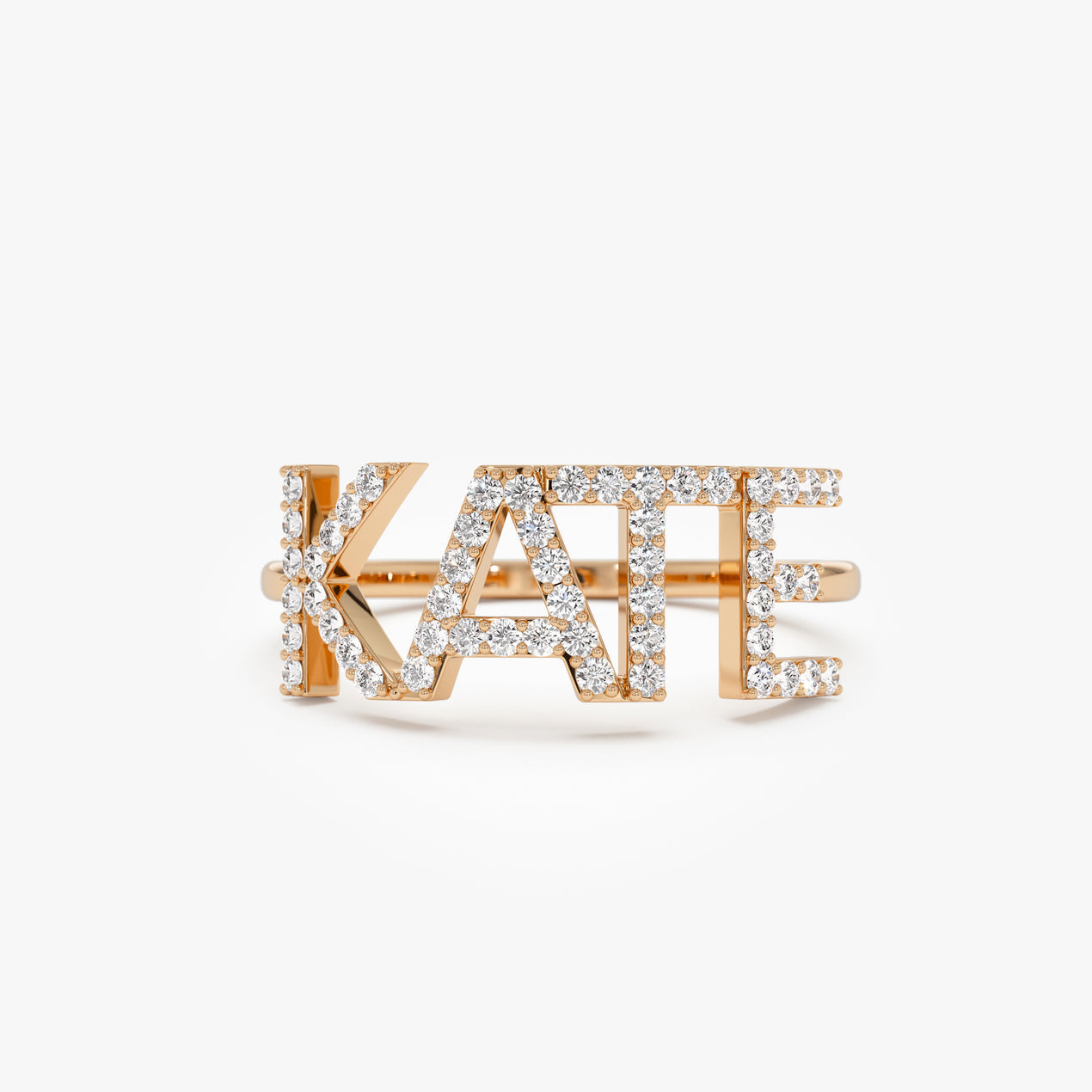 Custom Name Ring with Diamonds | 14k Gold Personalized Jewelry Gift for Women | Engraved Initial Necklace Alternative (Example: KATE)