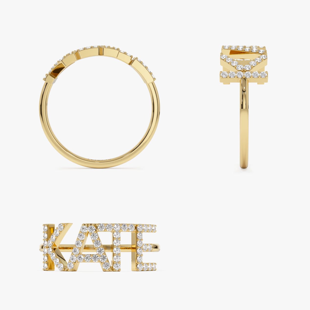 Custom Name Ring with Diamonds | 14k Gold Personalized Jewelry Gift for Women | Engraved Initial Necklace Alternative (Example: KATE)