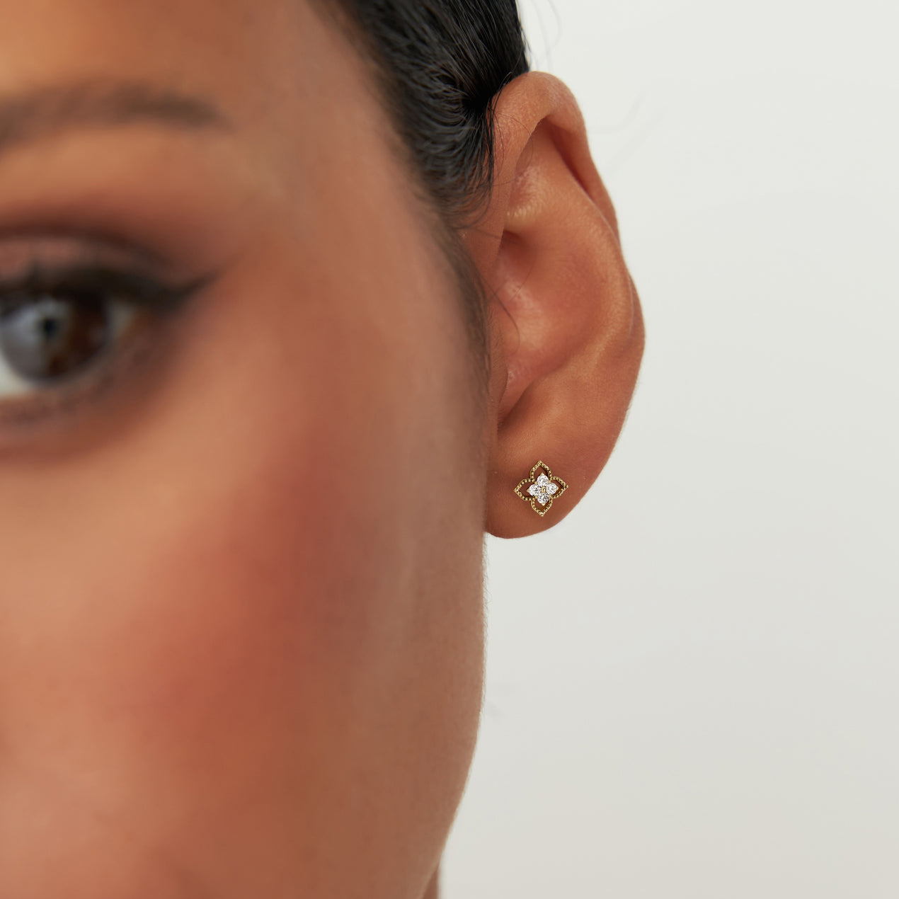 14K Gold Clover Diamond Stud Earrings | Four Leaf Clover Lucky Charm | Solid Gold Floral Earrings | VLOVE
