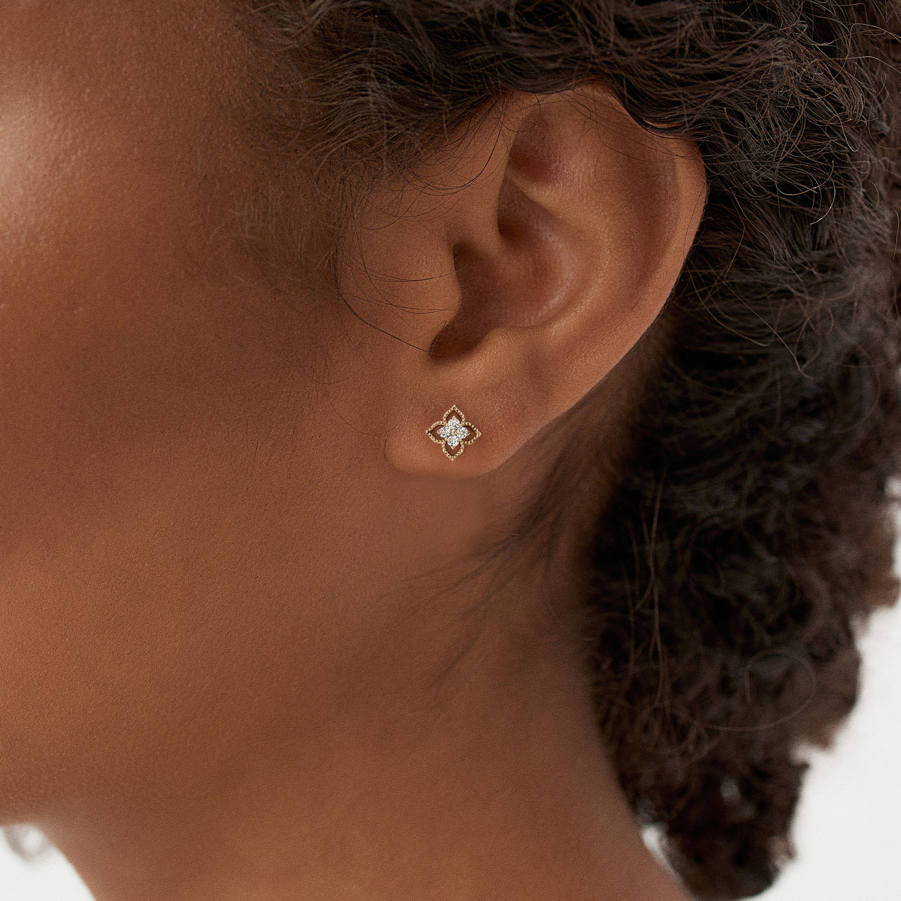 14K Gold Clover Diamond Stud Earrings | Four Leaf Clover Lucky Charm | Solid Gold Floral Earrings | VLOVE