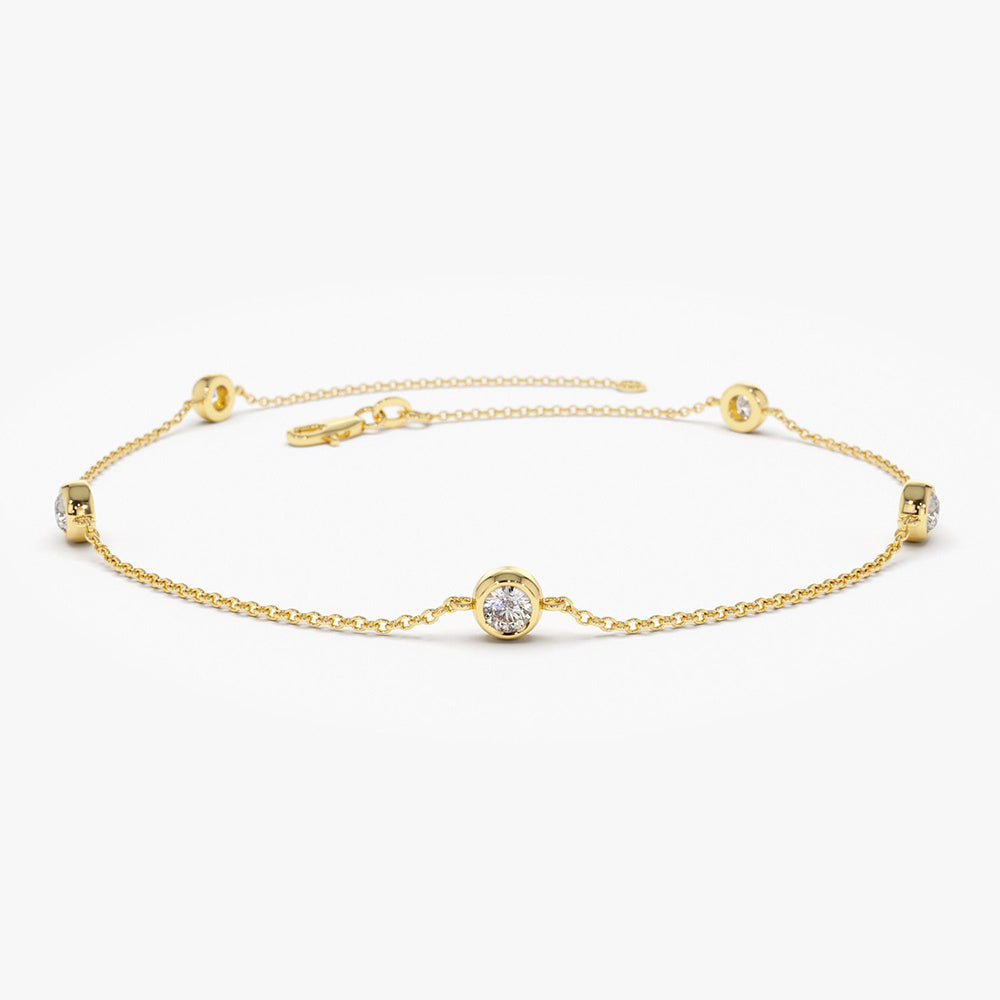 5 Stone Diamond Bracelet | 14K Gold Solitaire by the Yard | 0.50ctw Stackable Gift for Her