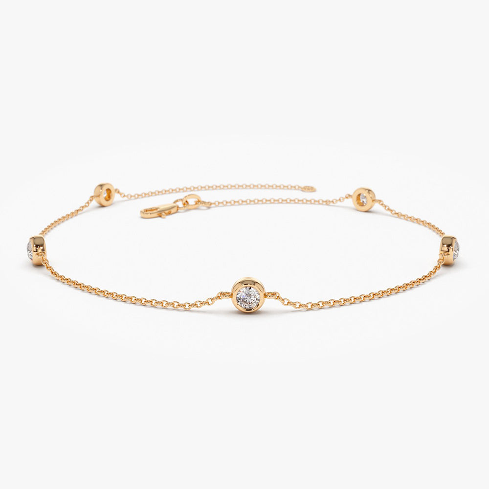 5 Stone Diamond Bracelet | 14K Gold Solitaire by the Yard | 0.50ctw Stackable Gift for Her
