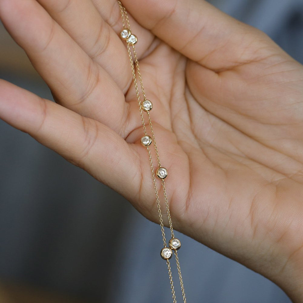 5 Stone Diamond Bracelet | 14K Gold Solitaire by the Yard | 0.50ctw Stackable Gift for Her