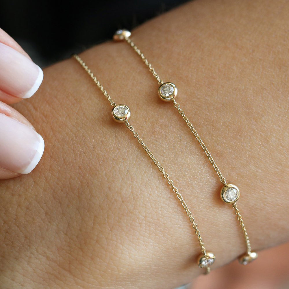 5 Stone Diamond Bracelet | 14K Gold Solitaire by the Yard | 0.50ctw Stackable Gift for Her