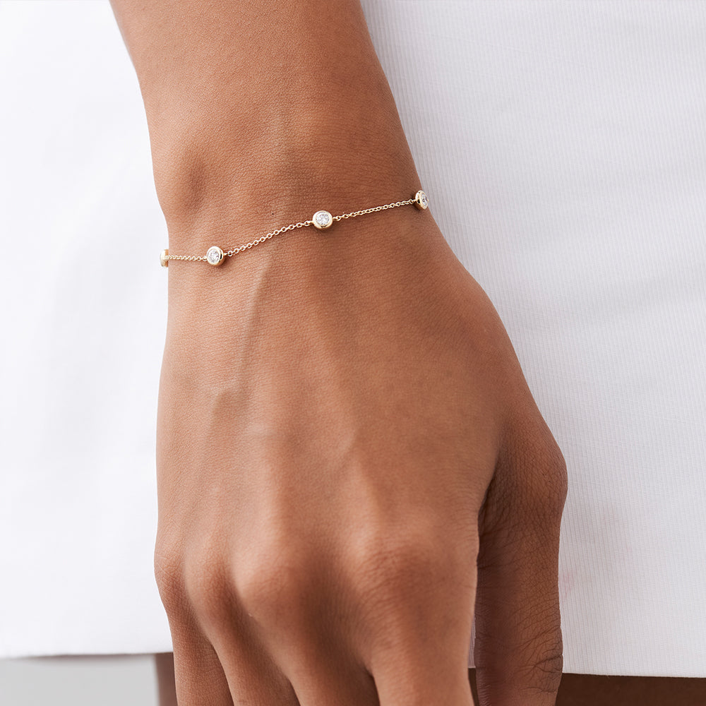 5 Stone Diamond Bracelet | 14K Gold Solitaire by the Yard | 0.50ctw Stackable Gift for Her