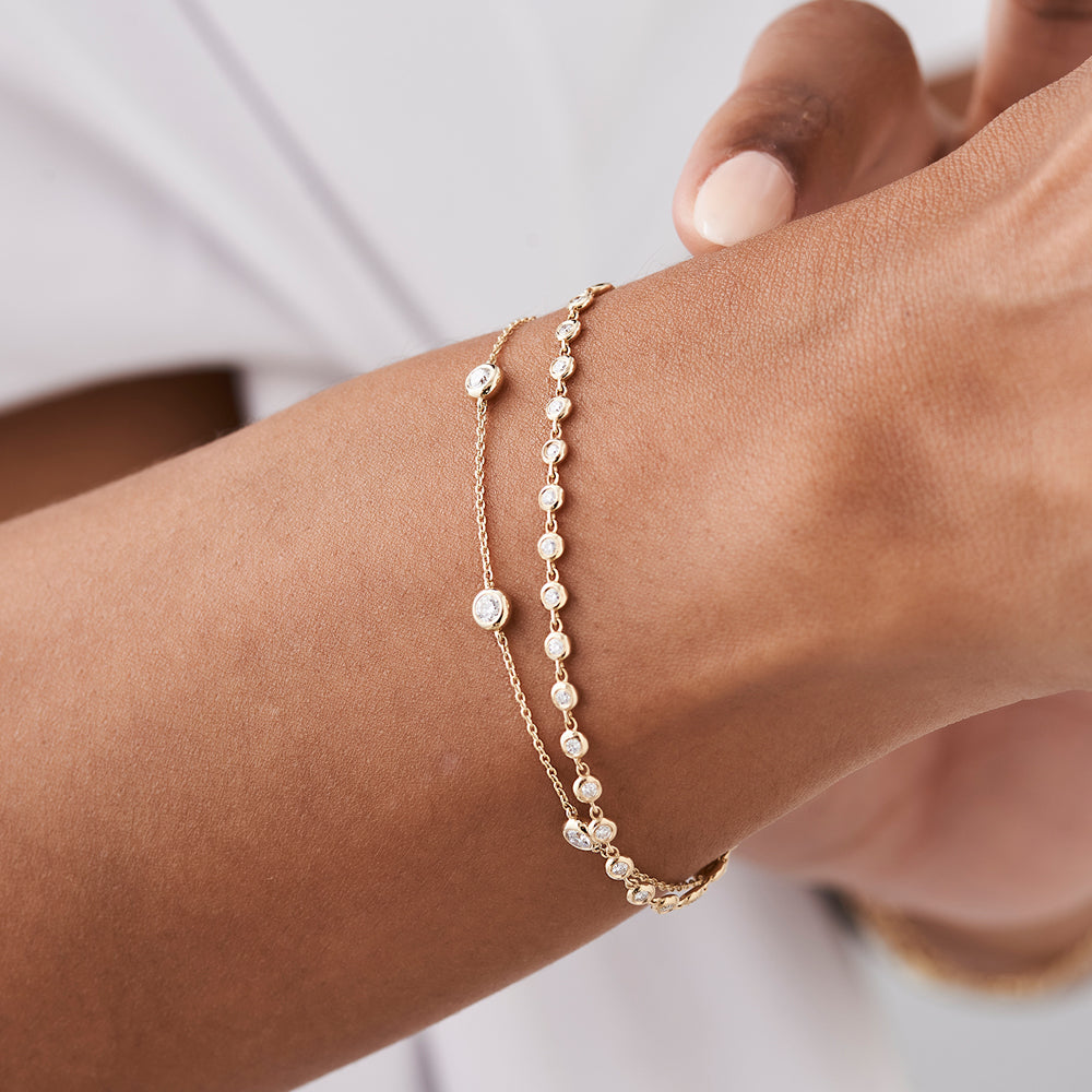 5 Stone Diamond Bracelet | 14K Gold Solitaire by the Yard | 0.50ctw Stackable Gift for Her