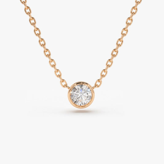 Bezel Set Diamond Solitaire Necklace | 14K Gold Secure Modern Setting | Minimalist Wedding Jewelry Gift