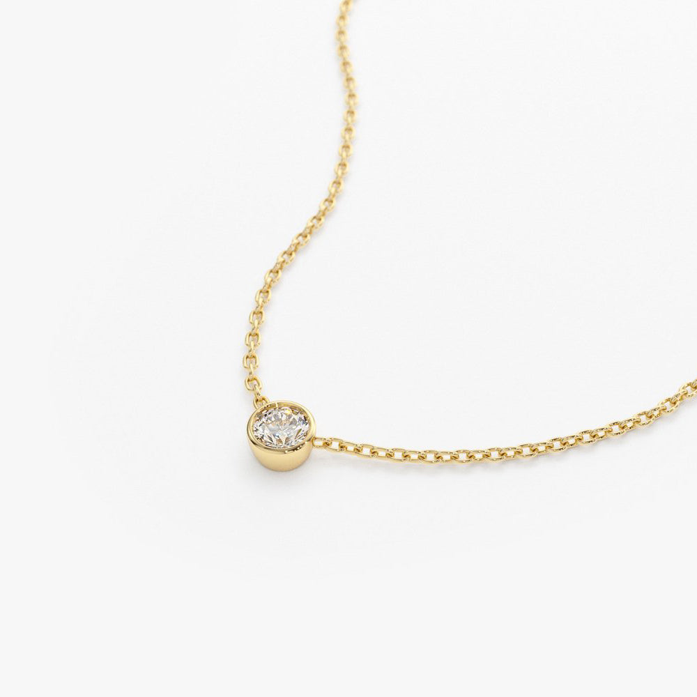 Bezel Set Diamond Solitaire Necklace | 14K Gold Secure Modern Setting | Minimalist Wedding Jewelry Gift
